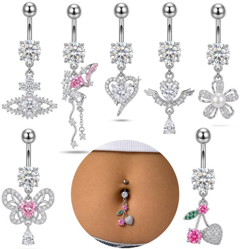 Body Jewelry Surgical Steel - 1個入り ダングルベリーボタンリング サージカルスチール製 カーブドネーブルバーベルリング ボディジュエリー ピアス