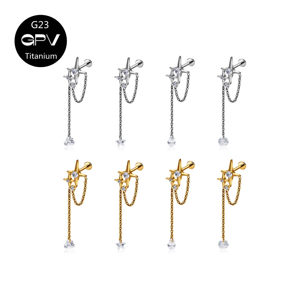 Body Jewelry Surgical Steel - G23 F136 チタンスター耳軟骨ネイルチェーンペンダントクロス 5A ジルコン耳爪女性の穴あきジュエリー