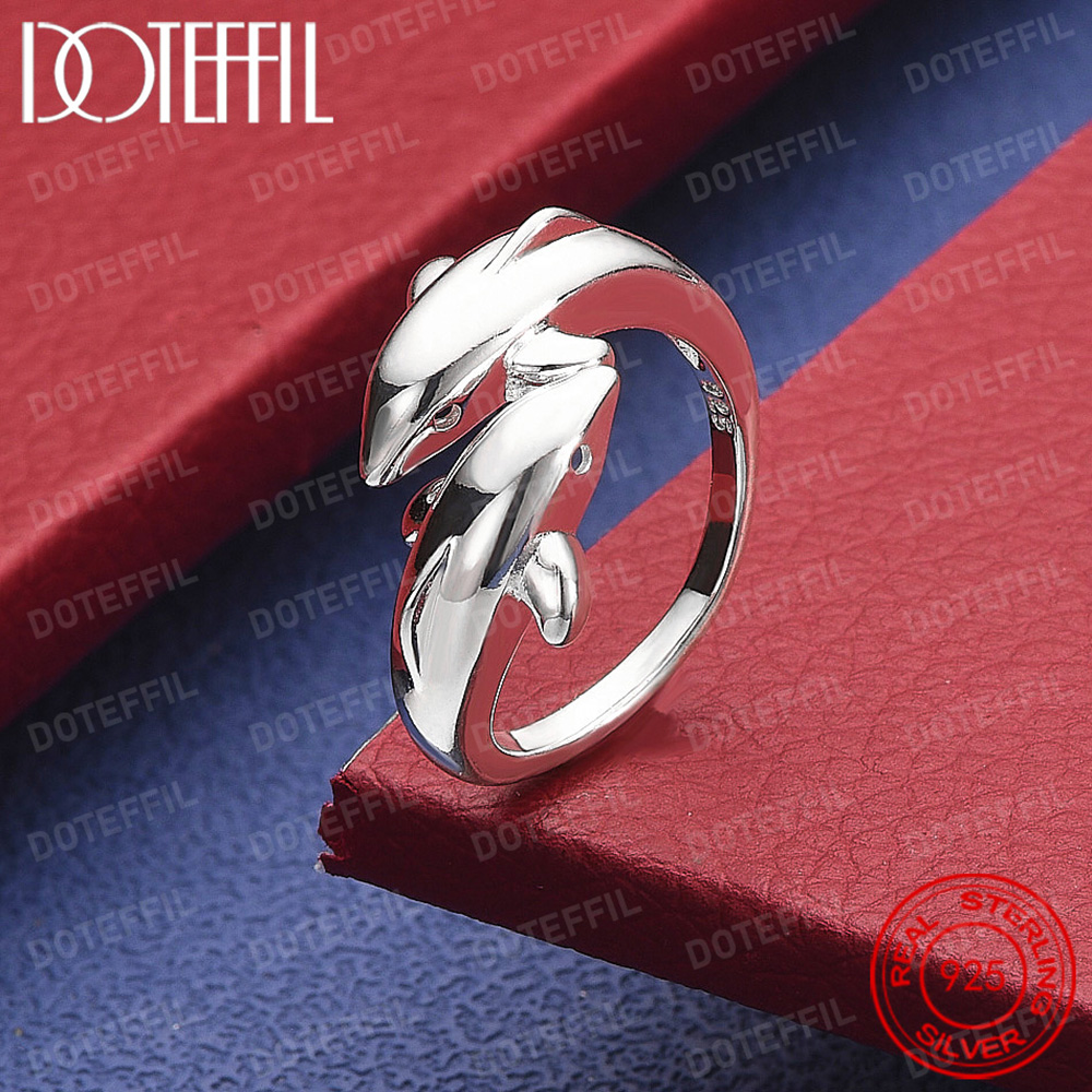 Body Jewelry High Quality - 925 スターリングシルバーダブルイルカチャーム女性リング高品質ブランドファッションジュエリー