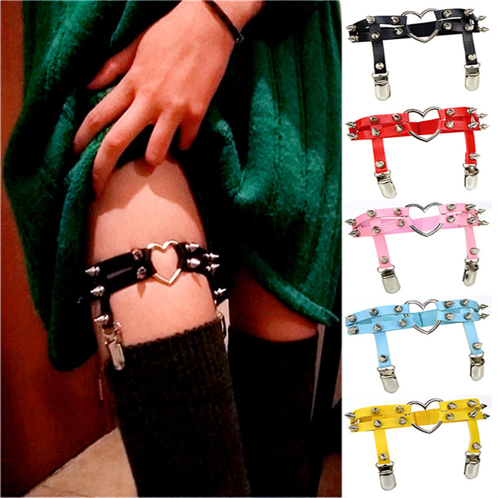 Body Jewelry Bulk - 1 個女性パンクゴスハート Pu レザー弾性脚リングボディジュエリー脚弾性ボディチェーンサスペンダーガーターベルト