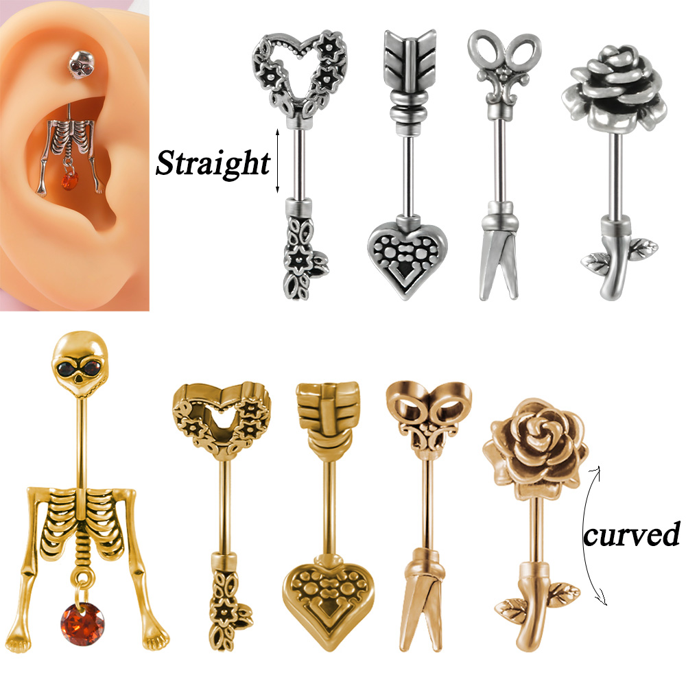 Body Jewelry Surgical Steel - ヴィンテージの外科用鋼製イヤリング,スケルトン,矢印,へそ,フラワー,ストレートカーブ,スナップ,耳珠,ピアス,ジュエリー,1個