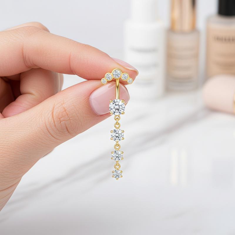 Body Jewelry For Sensitive Skin - 5個入り ステンレス製ラインストーンベリーボタンリング ハート型カーブドネーブルピアス 敏感肌用