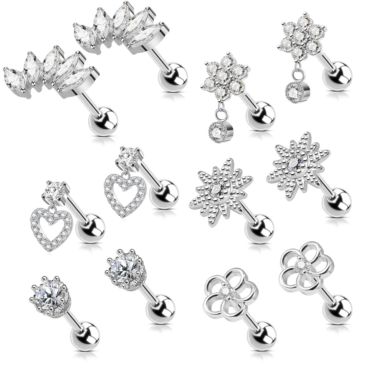 Body Jewelry Surgical Steel - 2 個軟骨イヤリングスタッド女性のためのサージカルスチールイヤリング中空梅ヒトデ花珠ヘリックスピアスジュエリー