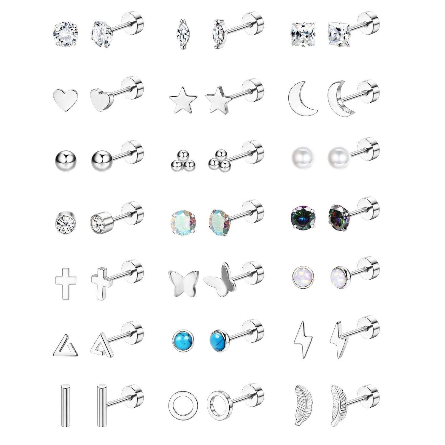 Body Jewelry Surgical Steel - Florideco 1 ペア低刺激性フラットバックスタッドイヤリング女性男性用サージカルステンレス鋼軟骨スタッドイヤリングピアス