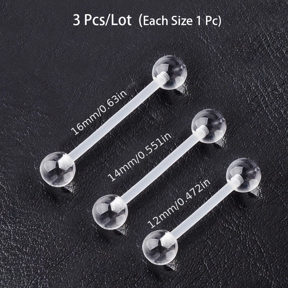 Body Jewelry Store - 3 ピース/セット (各サイズ 1 ピース) ソフト透明不可視アクリルバーベルロッド舌小帯ピアススタッド舌ピアス