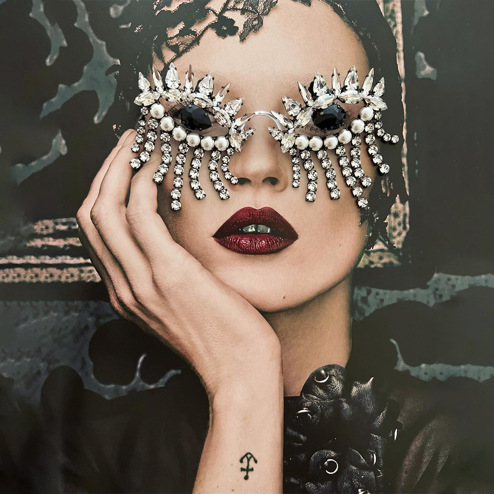 Body Jewelry Types - Stonefans-女性用タッセルグラスフレーム、デザイナービーズアクセサリー、y2kラグジュアリー、レンズなし、フェイスデコレーション、クリスタル、ガールギフト