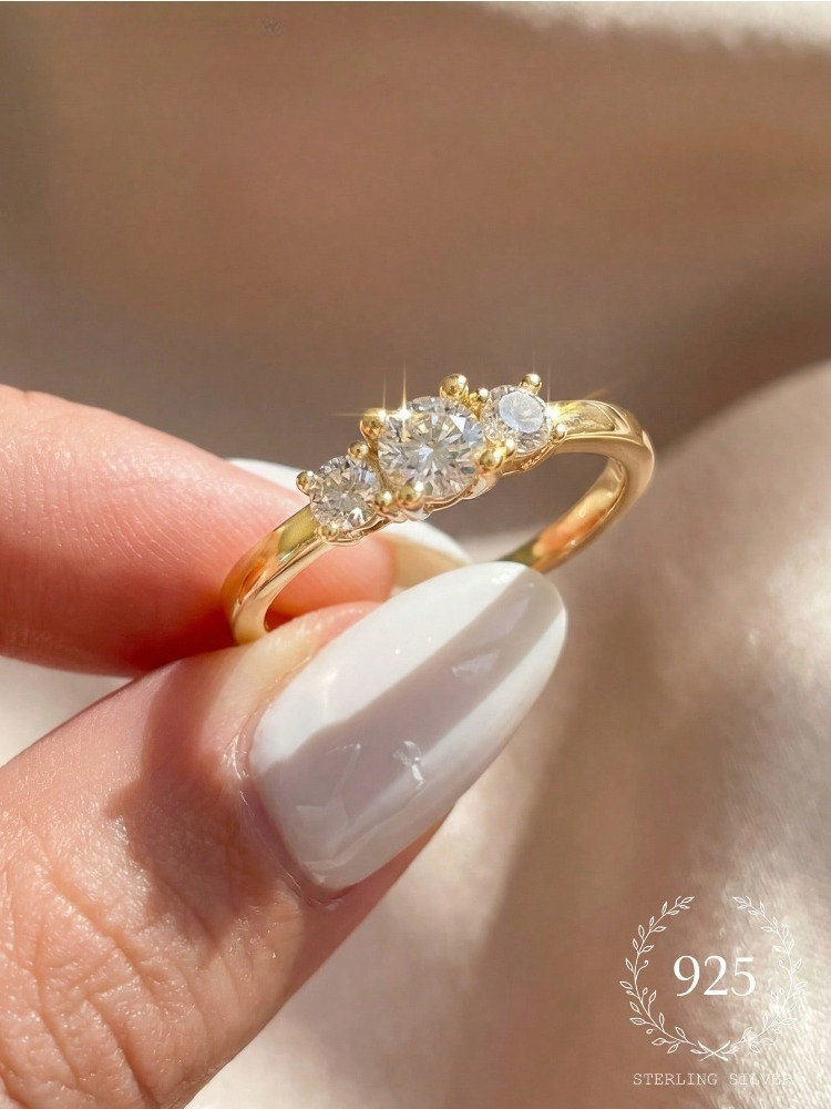 Body Jewelry High Quality - 925 スターリングシルバーゴージャスなファッション光沢のある 3 ジルコンリング女性のための婚約結婚式パーティー高級高品質ファインジュエリー