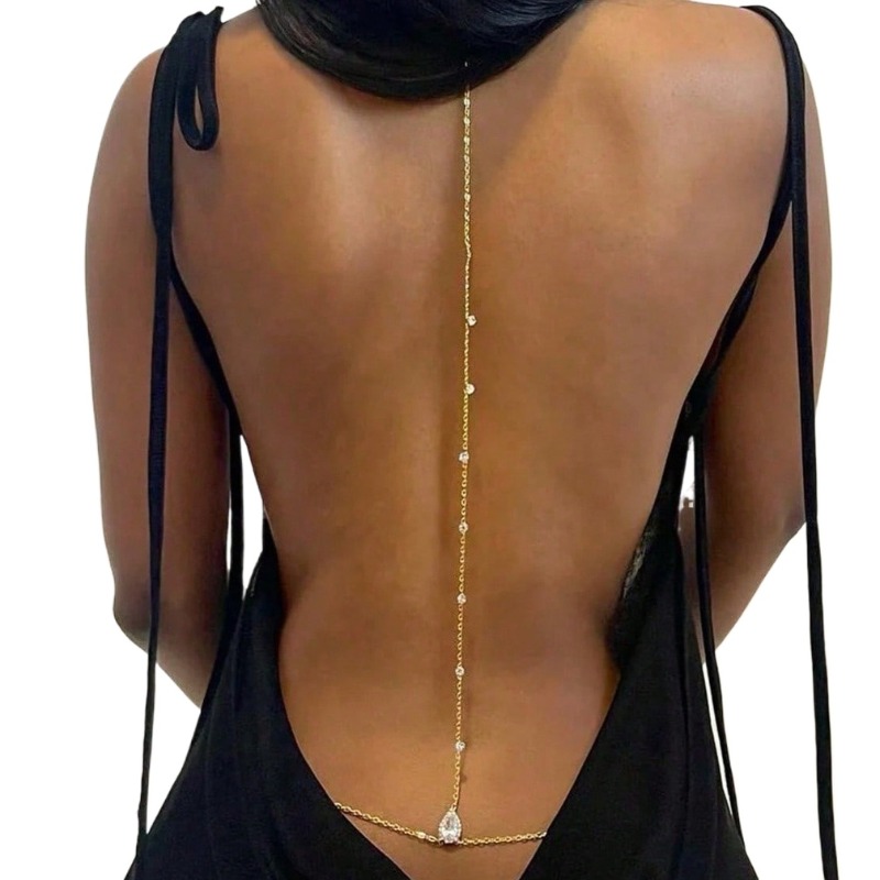 Body Jewelry Types - 花嫁背中の開いたラインストーン水滴ボディチェーンベリーウエストネックレス女性ママガールフレンド夏のビーチボディジュエリー