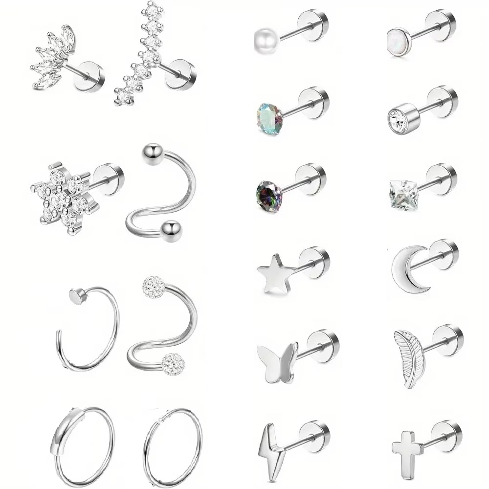 Body Jewelry Surgical Steel - 女性と男性のための魅力的な鋼のイヤリング、czオパール、月、心、星、ミズホップ、ヘリックス耳珠、daihイヤリング、ピアス、20g