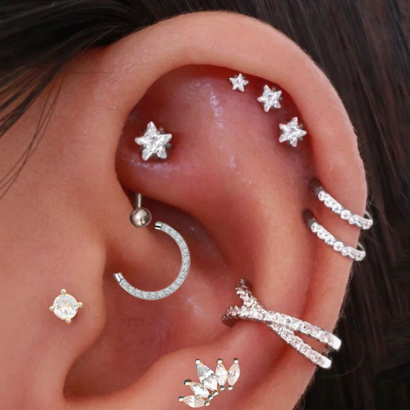 Body Jewelry Surgical Steel - 女性用ヘリックスピアススターピアス,ジルコニア,葉,ルーク,耳珠,デイス,軟骨イヤジュエリー,ボディアクセサリー,トレンド,1ピース,2025