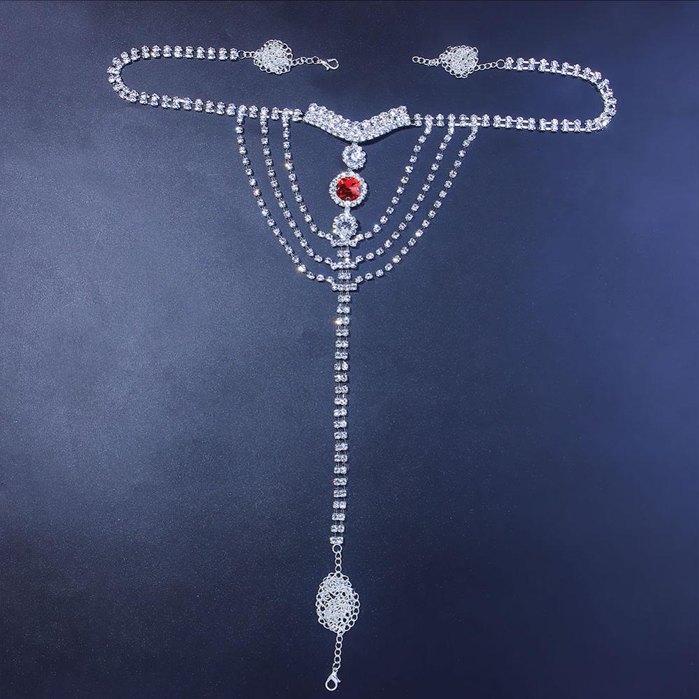 セクシーなボディチェーンランジェリーレッドクリスタル Tバッ - Body Jewelry Waist Chains のレビューと価格