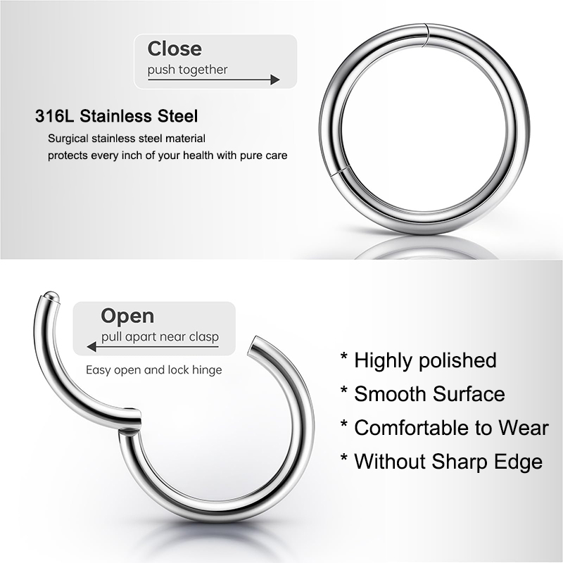 16G 316L サージカルスチール製ヒンジ付きクリッカーノ - Body Jewelry Surgical Steel のレビューと価格