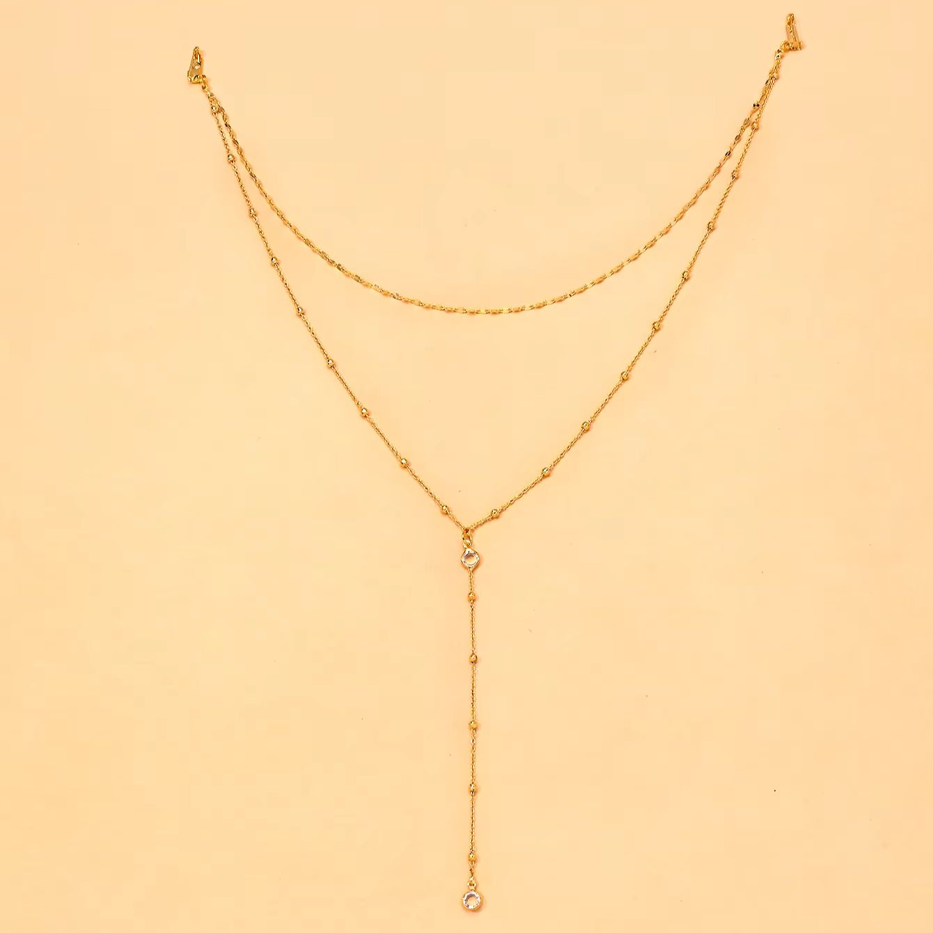 繊細な金メッキCZビーズバックドロップチェーンネックレス、女 - Body Jewelry For Backless Dress のレビューと価格