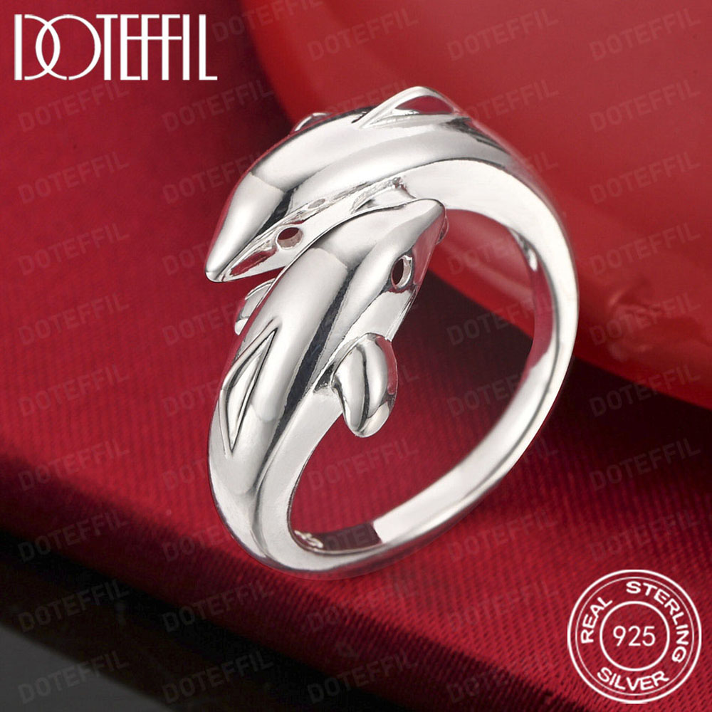 925 スターリングシルバーダブルイルカチャーム女性リング高 - Body Jewelry High Quality のレビューと価格