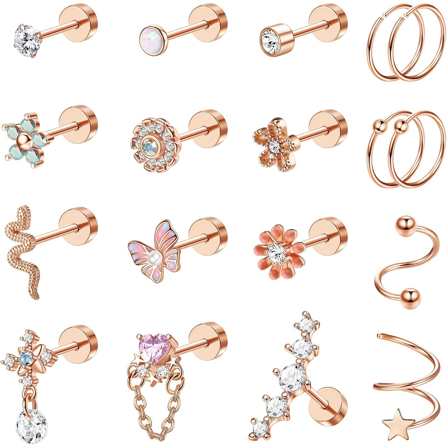 ORAZIO 18個入り軟骨スタッドピアス 女性用 低刺激性 - Body Jewelry For Sensitive Skin のレビューと価格