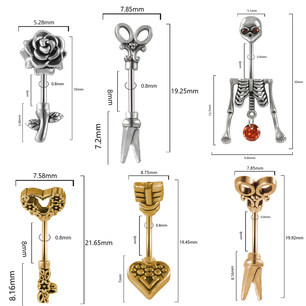 ヴィンテージの外科用鋼製イヤリング,スケルトン,矢印,へそ, - Body Jewelry Surgical Steel のレビューと価格