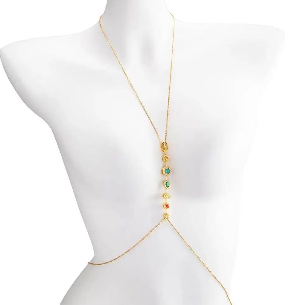 PuRui 絶妙なカラフルなジルコンステンレス鋼胸チェーンウ - Body Jewelry Waist Chains のレビューと価格