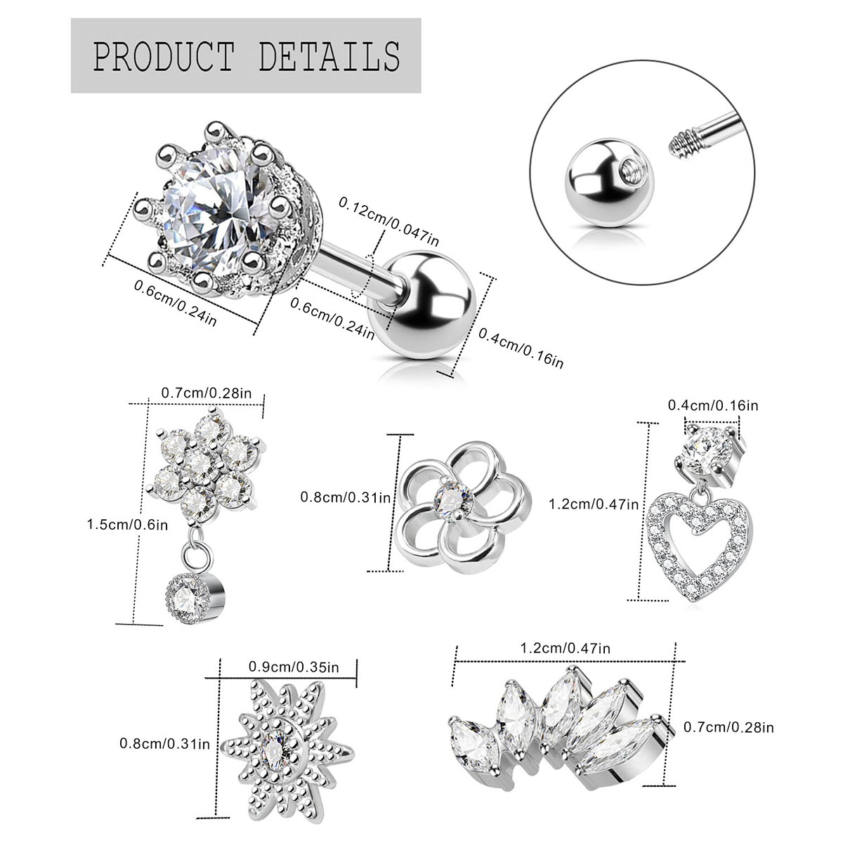 2 個軟骨イヤリングスタッド女性のためのサージカルスチールイ - Body Jewelry Surgical Steel のレビューと価格