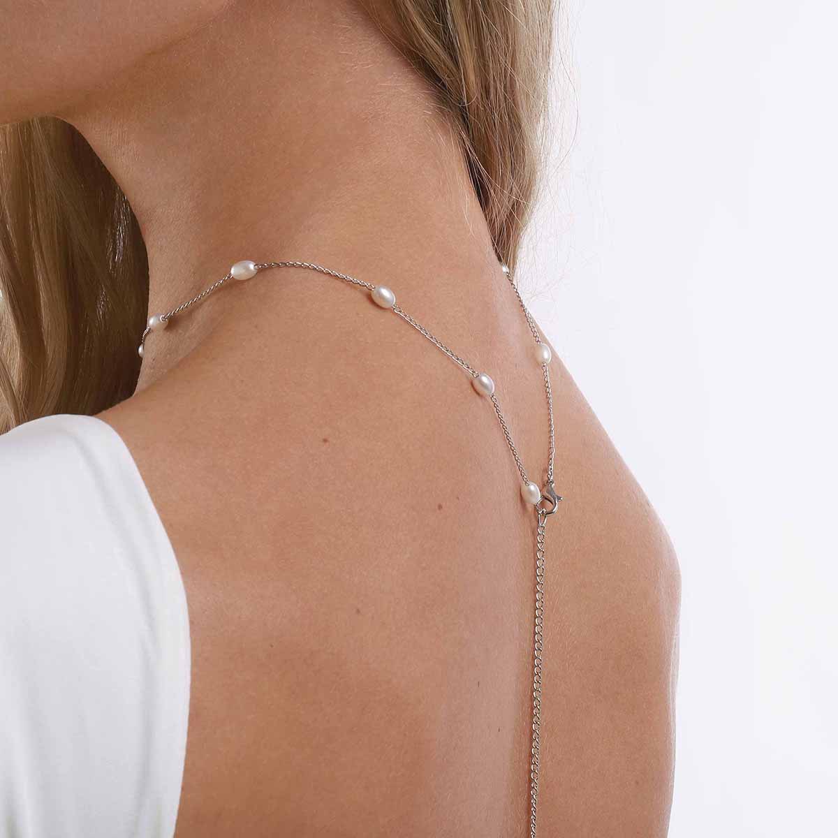 エレガントなバックドロップネックレス、イミテーションパール付 - Body Jewelry For Backless Dress のレビューと価格