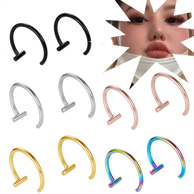 18Gサージカルスチール製リップリング、ハーフフープイヤリン - Body Jewelry Surgical Steel のレビューと価格
