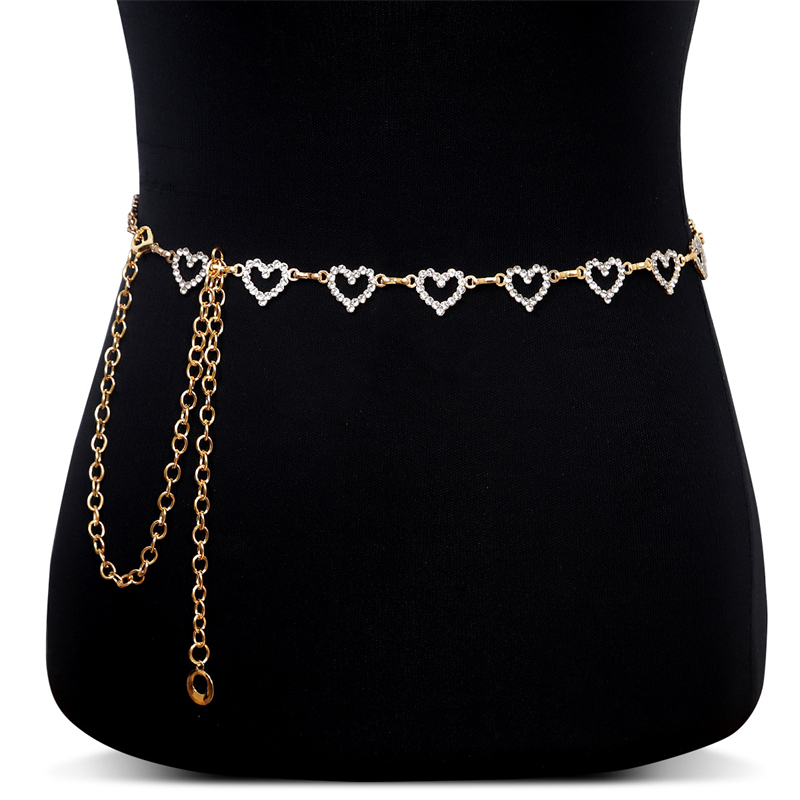 ファッションラインストーンハートウエストチェーン女性用調節可 - Body Jewelry Waist Chains のレビューと価格