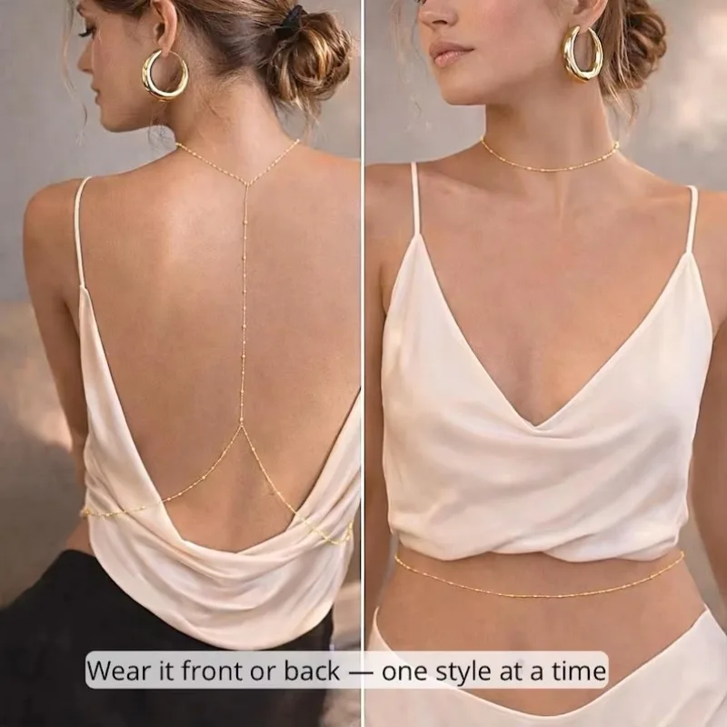繊細なレイヤードバックストランドボディチェーン、上質なビーズ - Body Jewelry For Backless Dress のレビューと価格