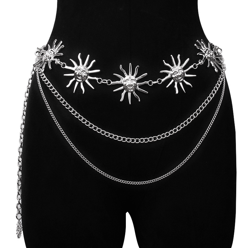 チャンキーな多層パンクゴシックムーンサンウエストチェーンメタ - Body Jewelry Waist Chains のレビューと価格