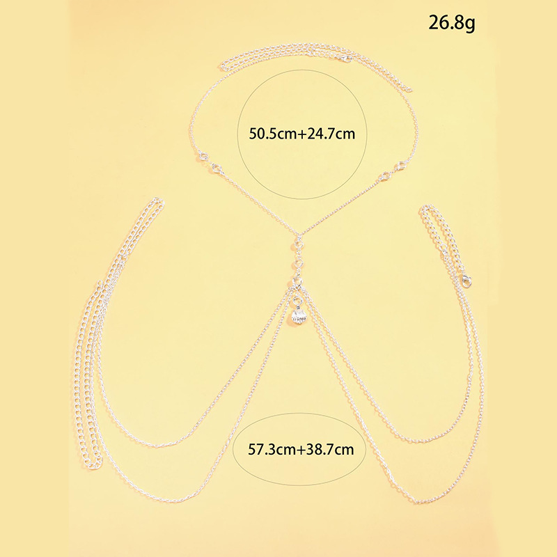 女性用シルバートーンボディチェーン、クリスタルシェルチャーム - Body Jewelry Types のレビューと価格
