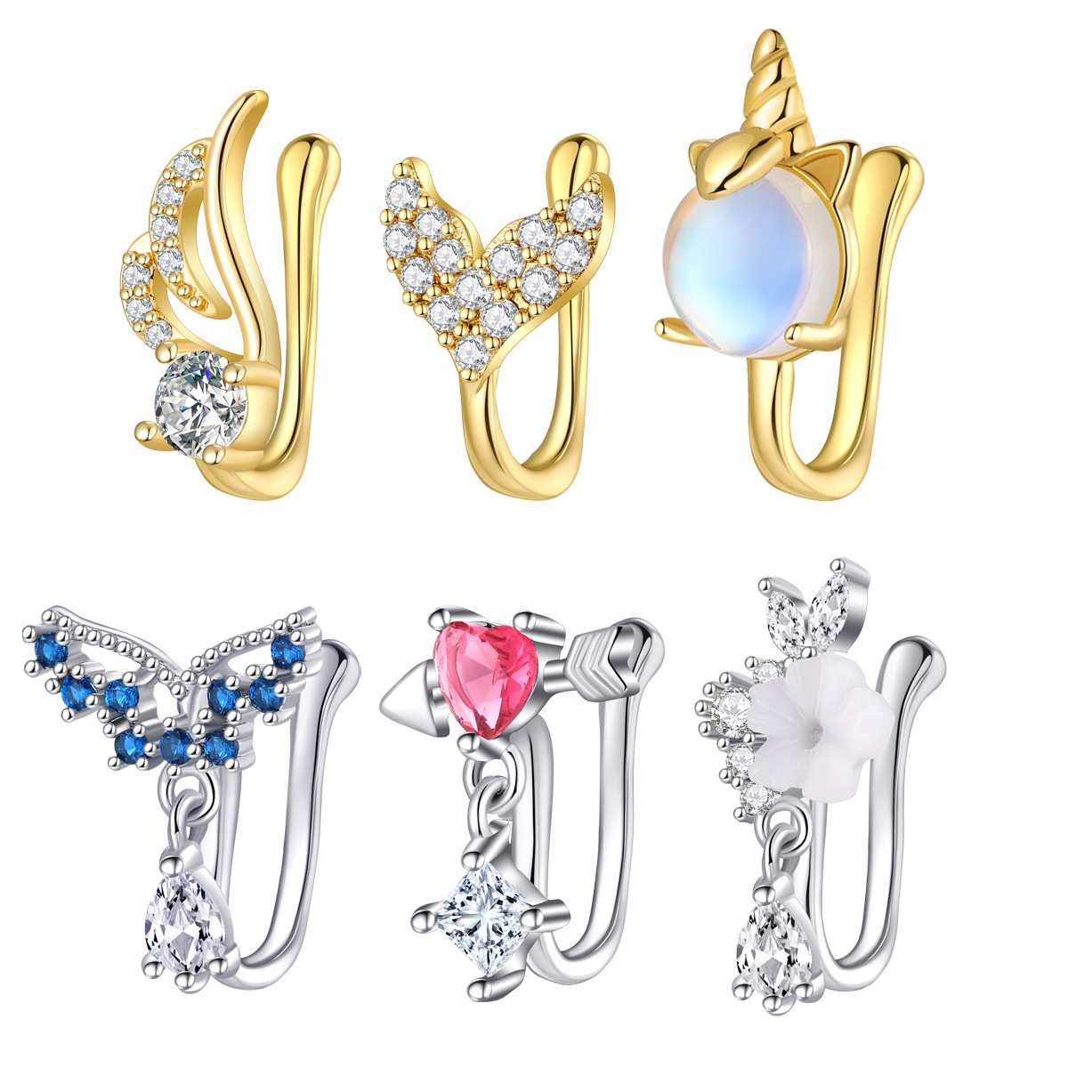 偽の鼻ピアスジュエリー高品質銅製CZノーズカフノンピアスクリ - Body Jewelry High Quality のレビューと価格