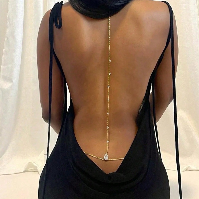 花嫁背中の開いたラインストーン水滴ボディチェーンベリーウエス - Body Jewelry Types のレビューと価格