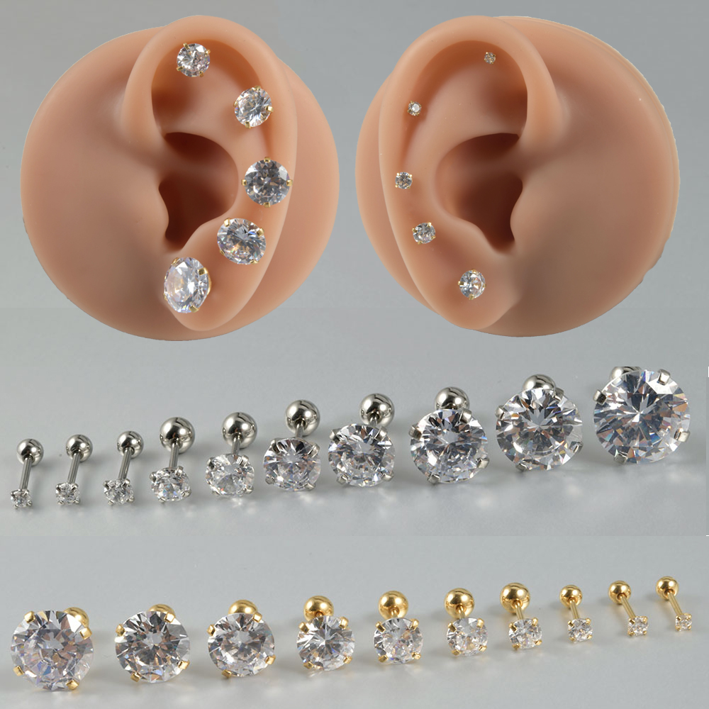 女性のための金メッキされた丸いジルコニアのイヤリング,外科用 - Body Jewelry Surgical Steel のレビューと価格
