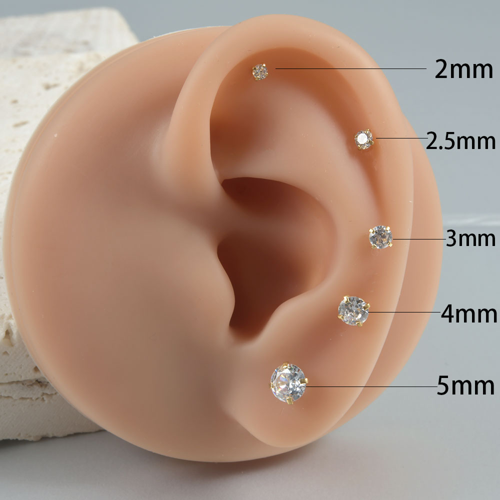 女性のための金メッキされた丸いジルコニアのイヤリング,外科用 - Body Jewelry Surgical Steel のレビューと価格