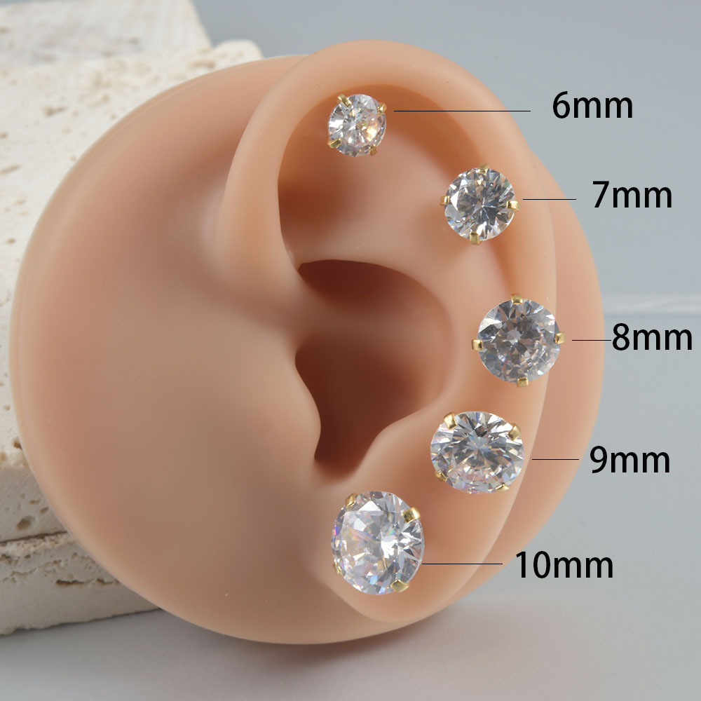 女性のための金メッキされた丸いジルコニアのイヤリング,外科用 - Body Jewelry Surgical Steel のレビューと価格
