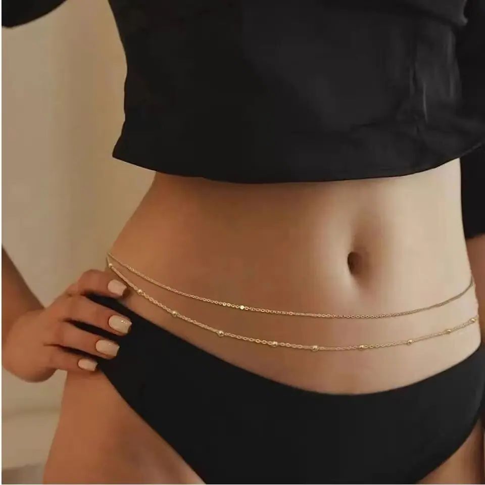 ヒップホップ二層ベリーチェーン女性のための Y2K ゴールド - Body Jewelry Waist Chains のレビューと価格