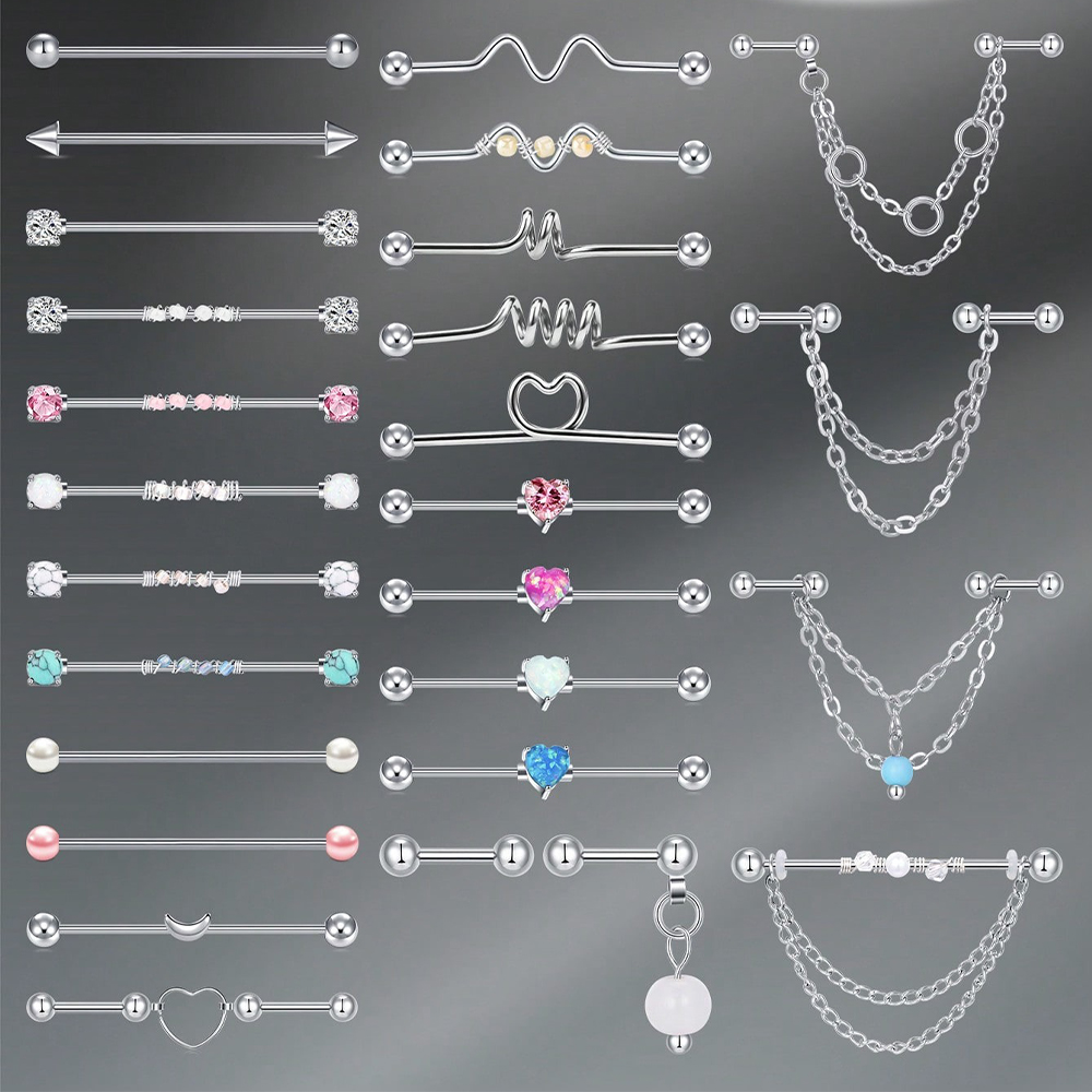 14Gインダストリアルバーベル軟骨ピアスボディピアスジュエリ - Body Jewelry Surgical Steel のレビューと価格