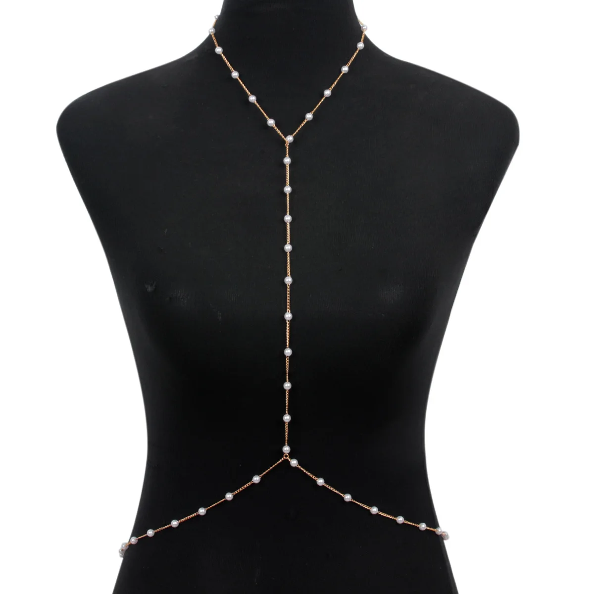 エレガントなパールバックチェーンY字型ボディハーネス、バック - Body Jewelry For Backless Dress のレビューと価格