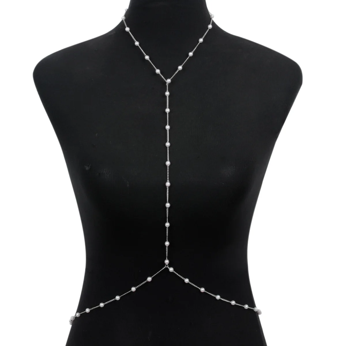 エレガントなパールバックチェーンY字型ボディハーネス、バック - Body Jewelry For Backless Dress のレビューと価格