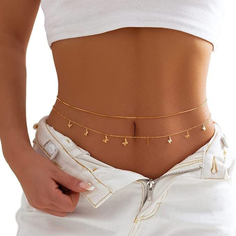 女性のためのシンプルな二重層ビーズチェーン,ウエストベルト, - Body Jewelry Waist Chains のレビューと価格