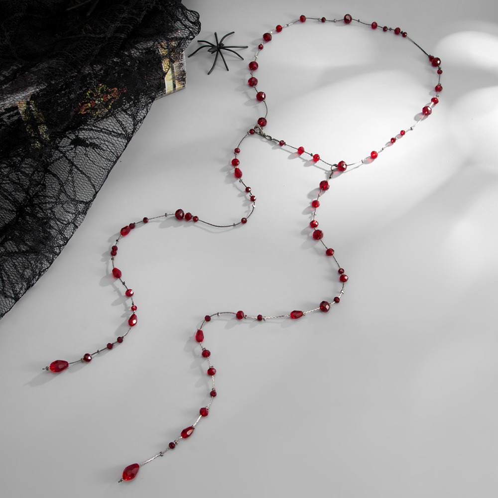 ゴシックバックボディチェーン ブラックレッドクリスタルビーズ - Body Jewelry For Backless Dress のレビューと価格