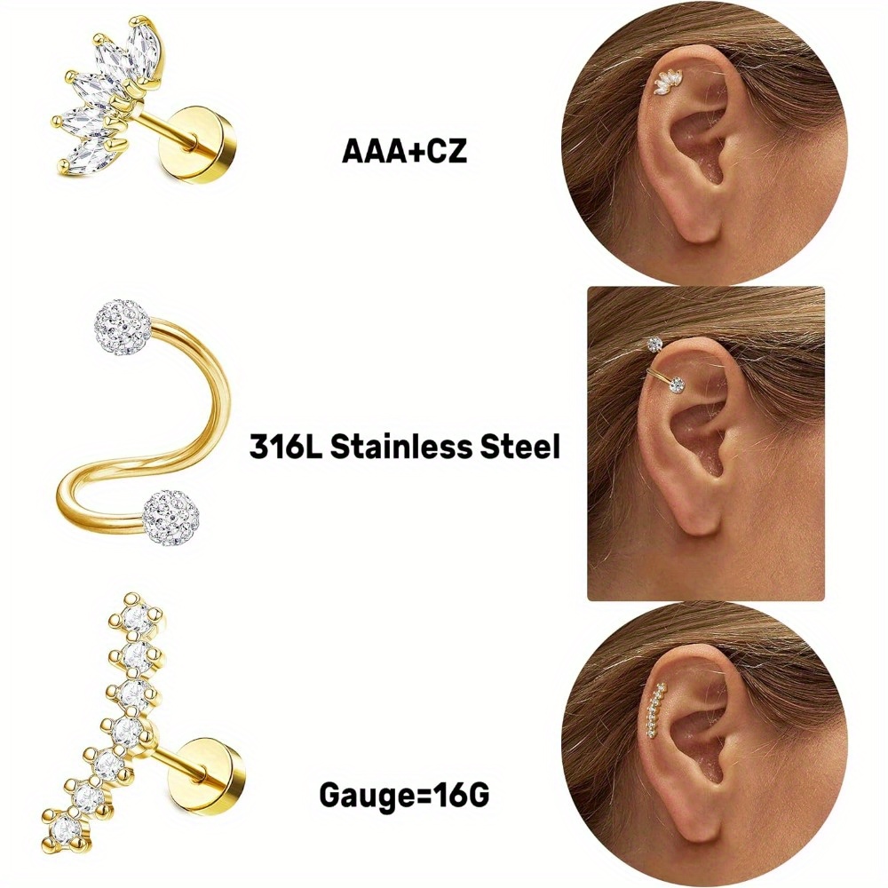 女性と男性のための魅力的な鋼のイヤリング、czオパール、月、 - Body Jewelry Surgical Steel のレビューと価格